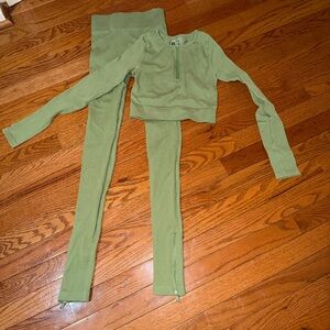 PrettyLittleThing Olive Ribbed Leggings and Top Set